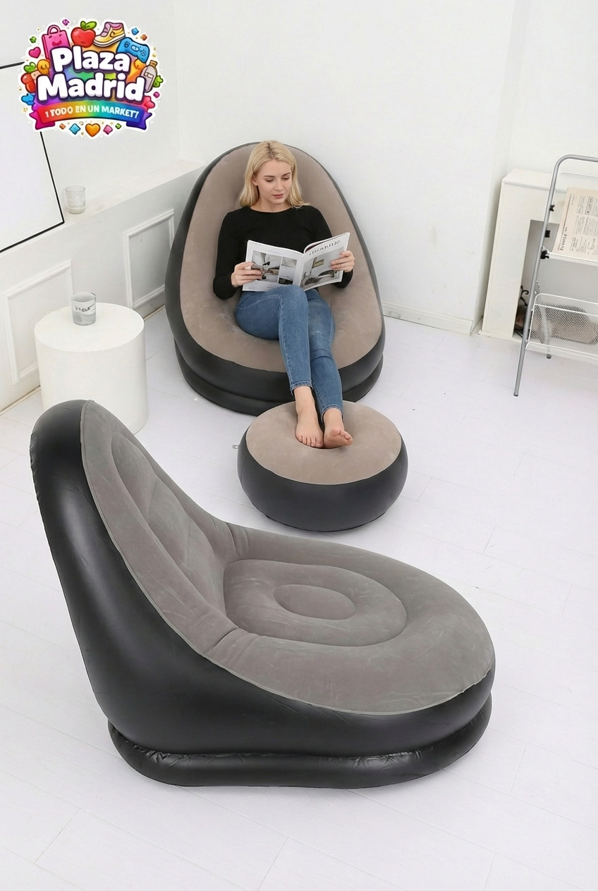 Sofá Cama Inflable Portátil con Reposapiés